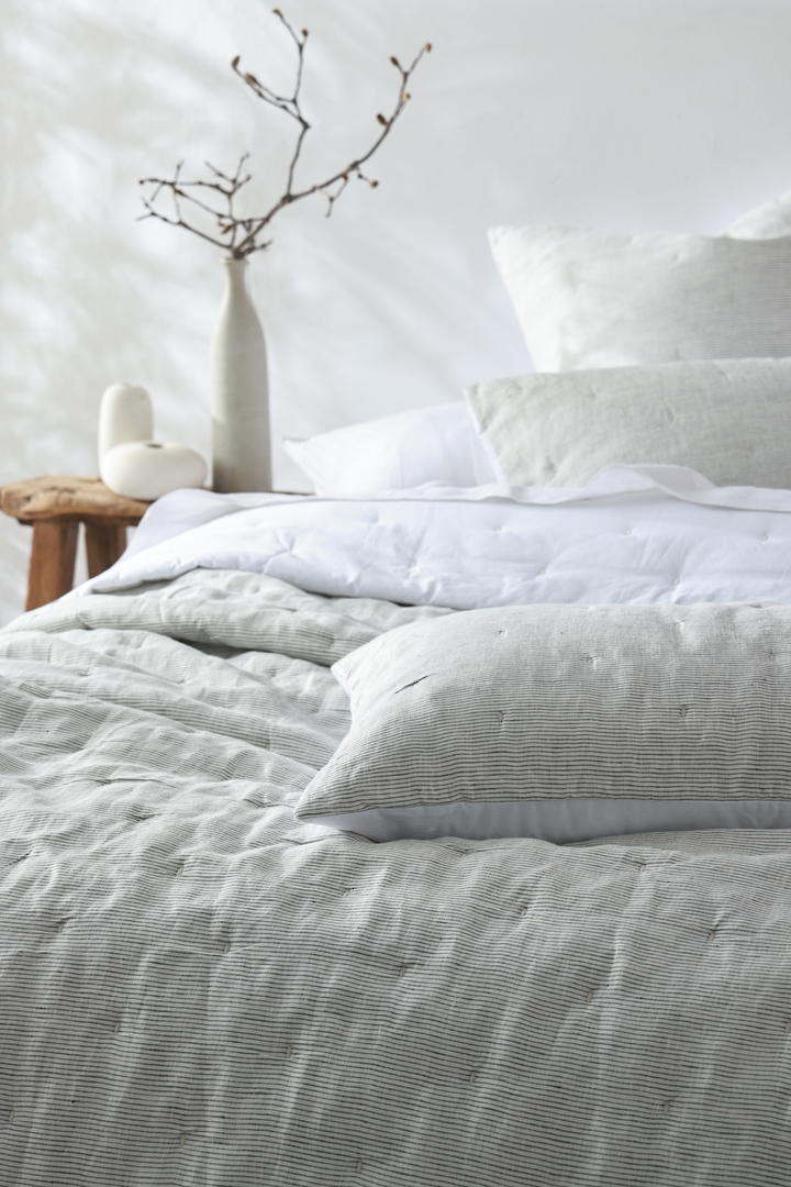 MM Linen Laundered Linen Pinstripe Cloud Bedspread Set  European Flax Linen image 8